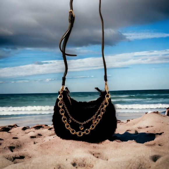 Gorgeous Black Sherpa Jewel Toned Tote Bag - Picture 3 of 4